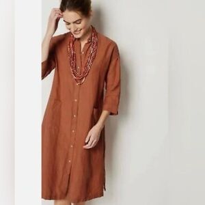 J Jill Pure Jill Linen Rust Shirtdress With Patch Pockets Sz MP NWT